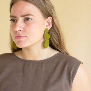 La Lou Green Fabric Wrapped Sculptural Drop Earrings | Statement | NWT